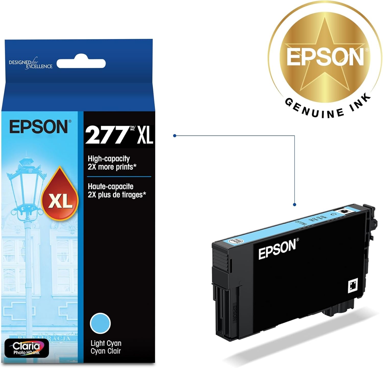 image:imageEPSON 277 Claria Photo HD Ink High Capacity Photo Black Cartridge T277XL120S Works with Expression XP850 860 950 960 970Light cyan
