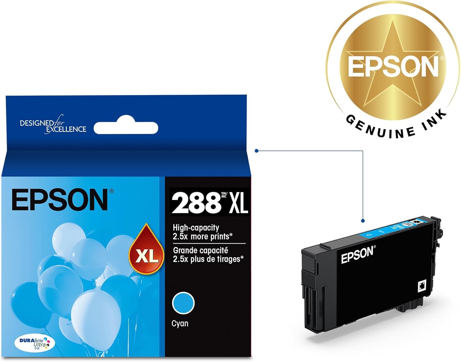 image:imageEPSON 288 DURABrite Ultra Ink High Capacity Cyan Cartridge T288XL220S Works with Expression XP330 430 434 340 440 4461 Count Pack of 1