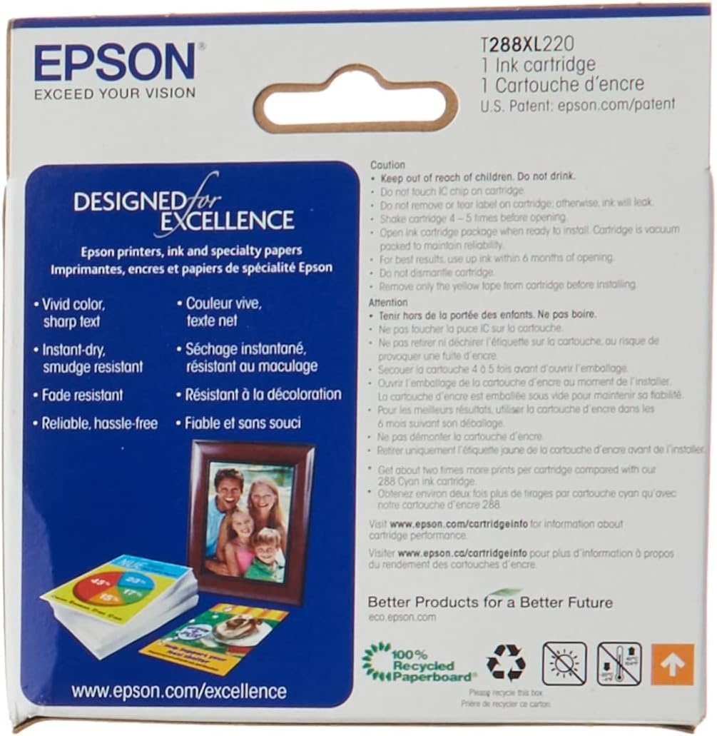 image:imageEPSON 288 DURABrite Ultra Ink High Capacity Cyan Cartridge T288XL220S Works with Expression XP330 430 434 340 440 4461 Count Pack of 2