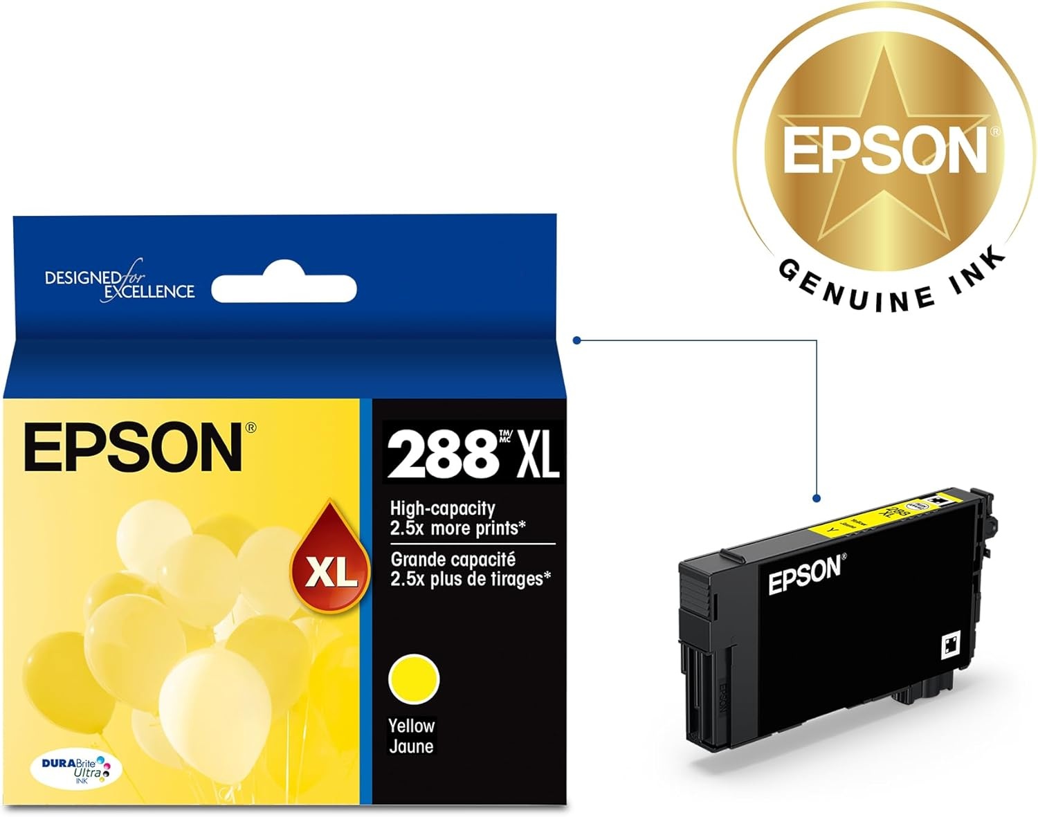 image:imageEPSON 288 DURABrite Ultra Ink High Capacity Yellow Cartridge T288XL420S Works with Expression XP330 430 434 340 440 4461 Pack