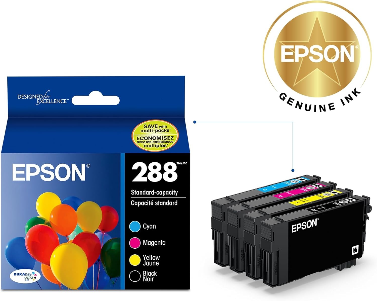 image:imageEPSON 288 DURABrite Ultra Ink Standard Capacity Black amp Color Cartridge Combo Pack T288120BCS Works with Expression XP330 430 434 340 440 446MultiPack Pack of 2
