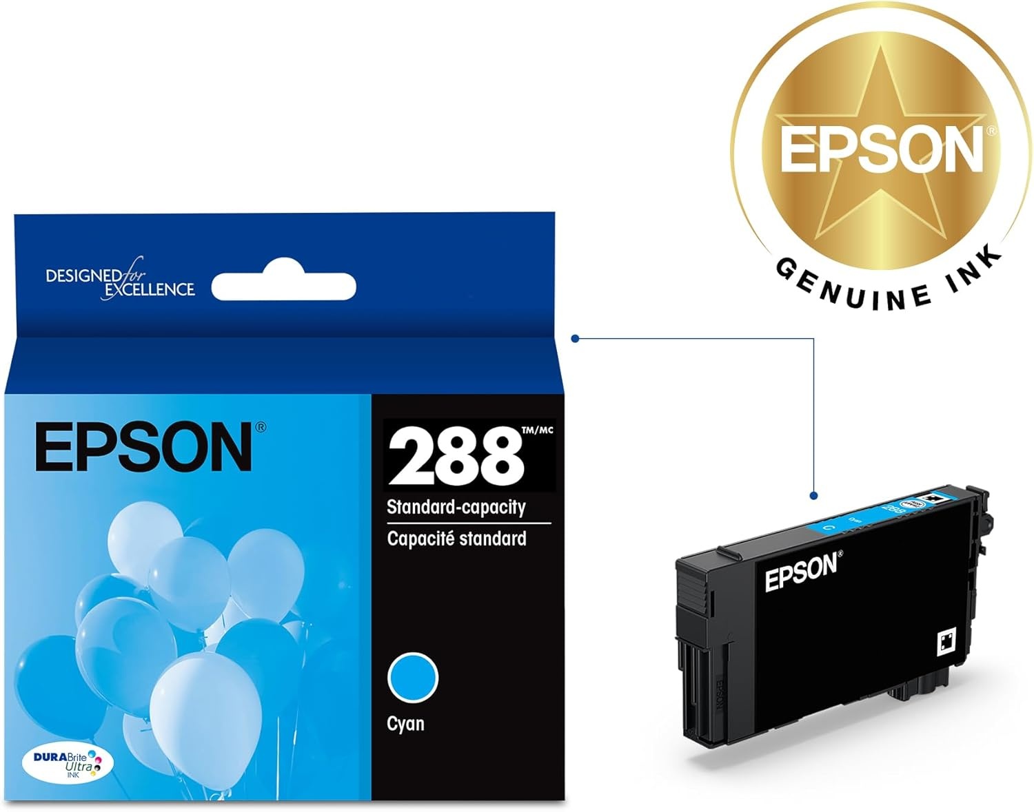 image:imageEPSON 288 DURABrite Ultra Ink Standard Capacity Cyan Cartridge T288220S Works with Expression XP330 430 434 340 440 4461 Count Pack of 1