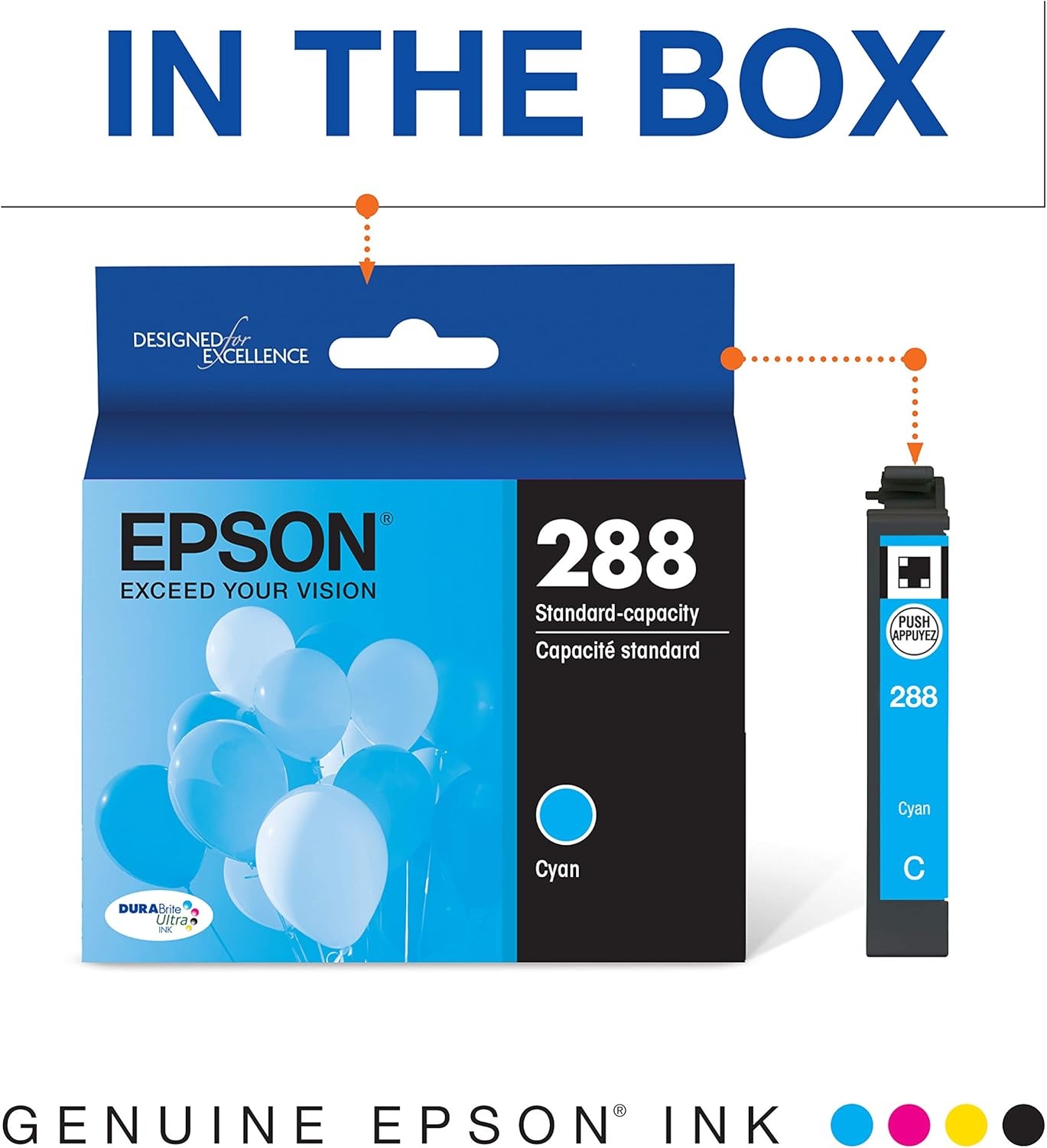 image:imageEPSON 288 DURABrite Ultra Ink Standard Capacity Cyan Cartridge T288220S Works with Expression XP330 430 434 340 440 4461 Count Pack of 2