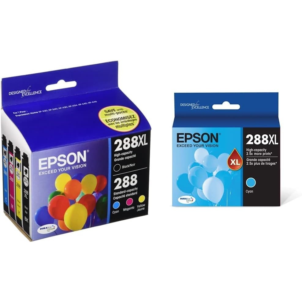 image:imageEpson 288 DURABrite Ultra Ink High Capacity Black amp Standard Color Cartridge Combo Pack T288XLBCS 288 DURABrite Ultra Ink High Capacity Cyan Cartridge T288XL220S