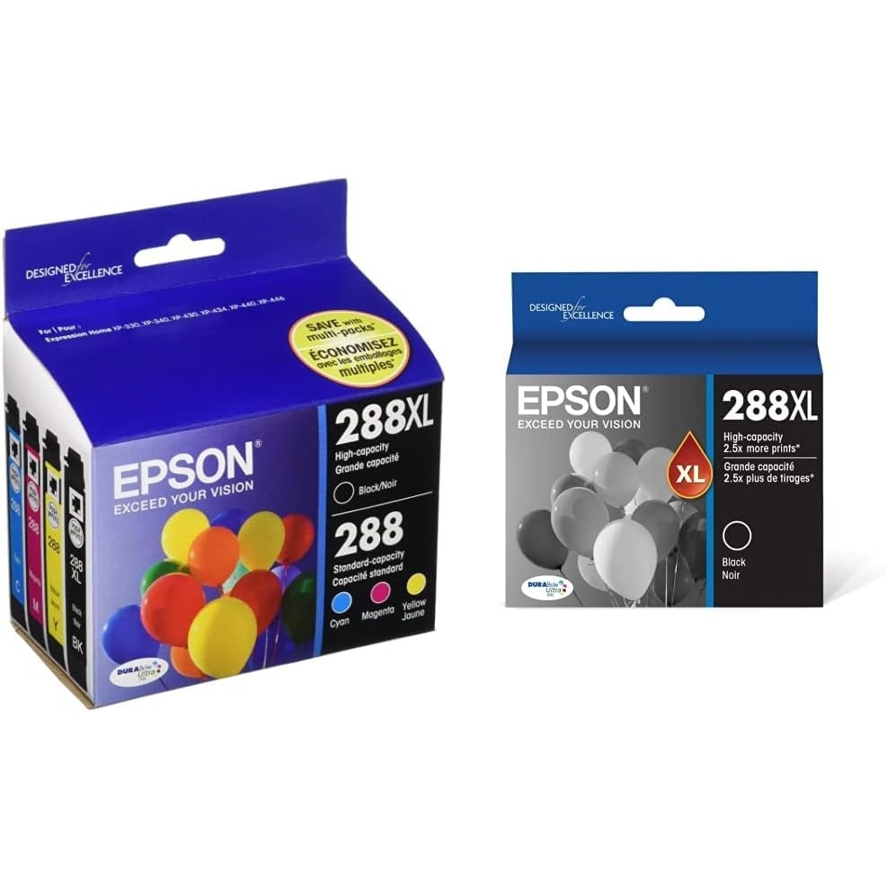 image:imageEpson T288XLBCS Black High Capacity and Color Standard Capacity Ink Cartridges CMYK 4Pack amp T288XL120 288XL Expression Home XP330 340 430 434 440 446 Ink Cartridge Black in Retail Packaging