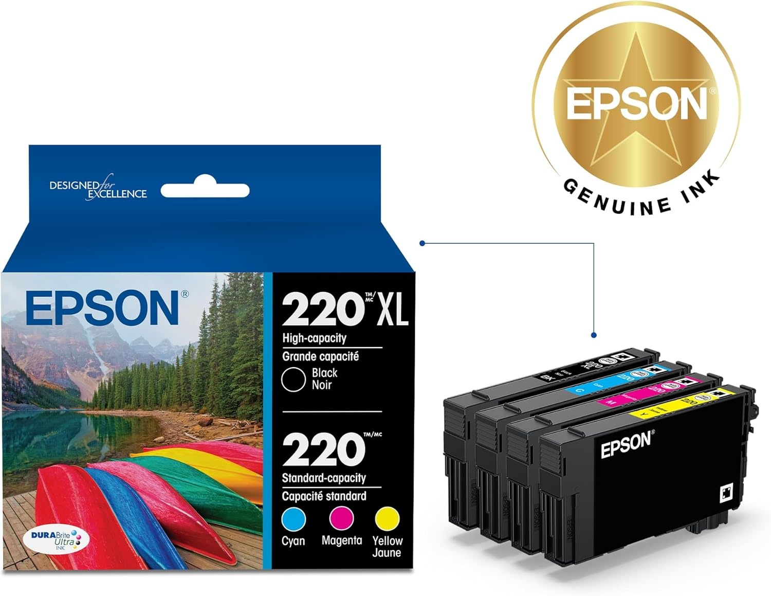 image:imageEPSON 220 DURABrite Ultra Ink High Capacity Black amp Standard Color Cartridge Combo Pack Works with WorkForce WF26302650 2660 2750 2760 and Expression XP320420 4244 CountPack of 1