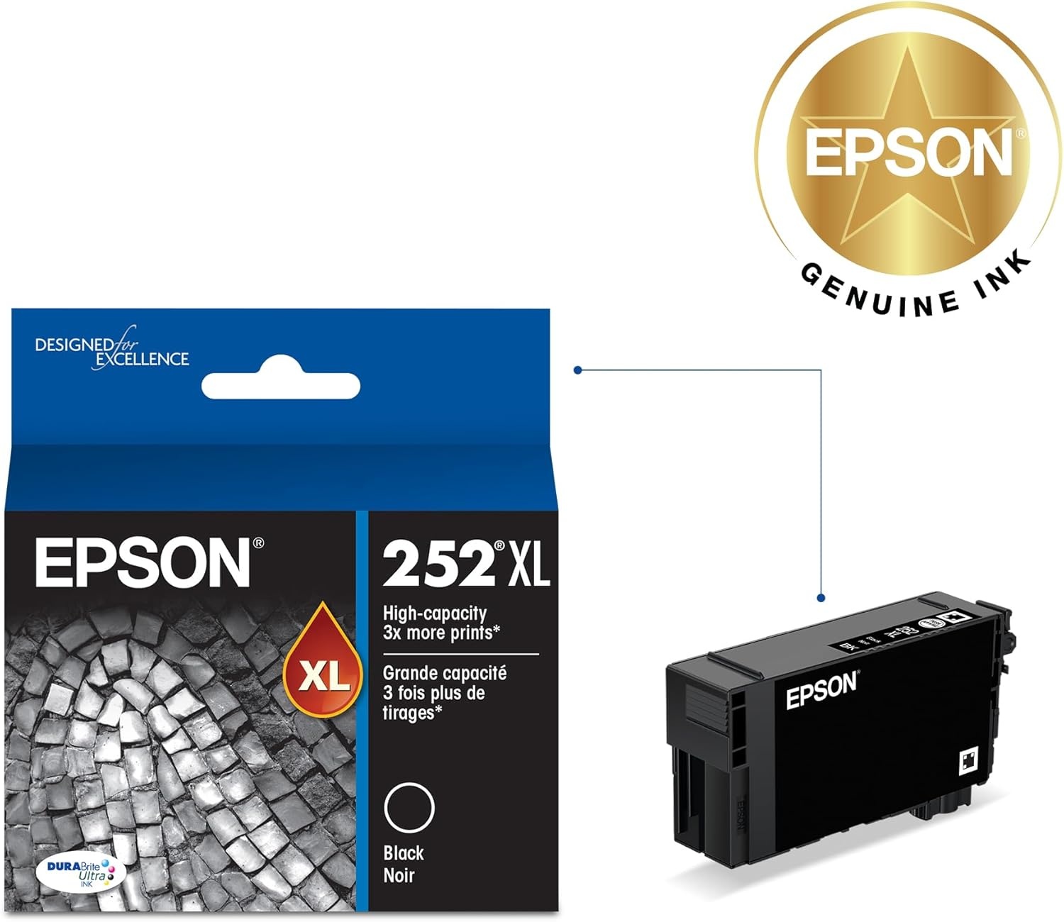 image:imageEPSON 252 DURABrite Ultra Ink High Capacity Black Cartridge T252XL120S Works with WorkForce WF3620 3640 7110 7610 7620 7710 7720 7210