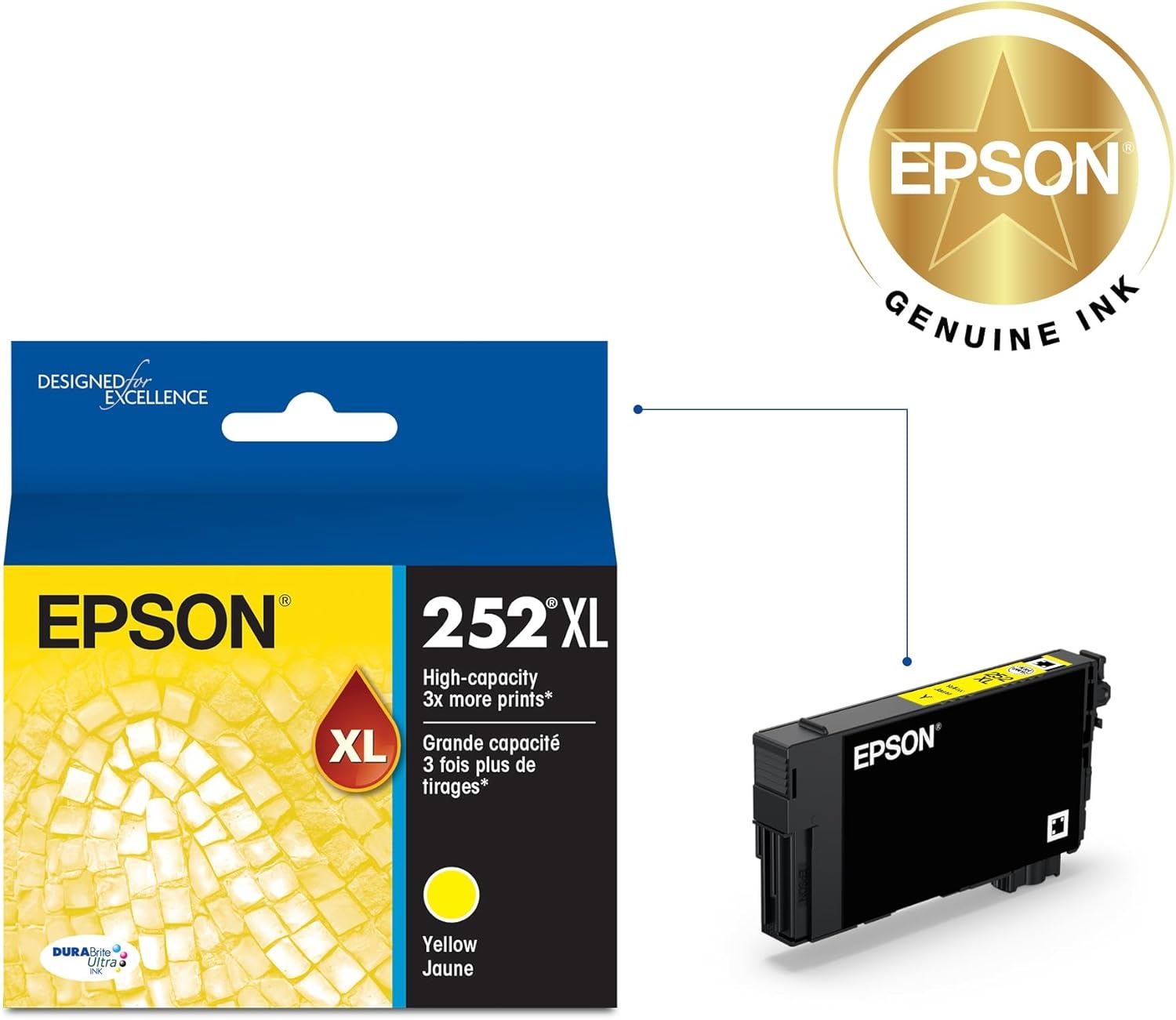 image:imageEPSON 252 DURABrite Ultra Ink High Capacity Yellow Cartridge T252XL420S Works with WorkForce WF3620 3640 7110 7610 7620 7710 7720 7210