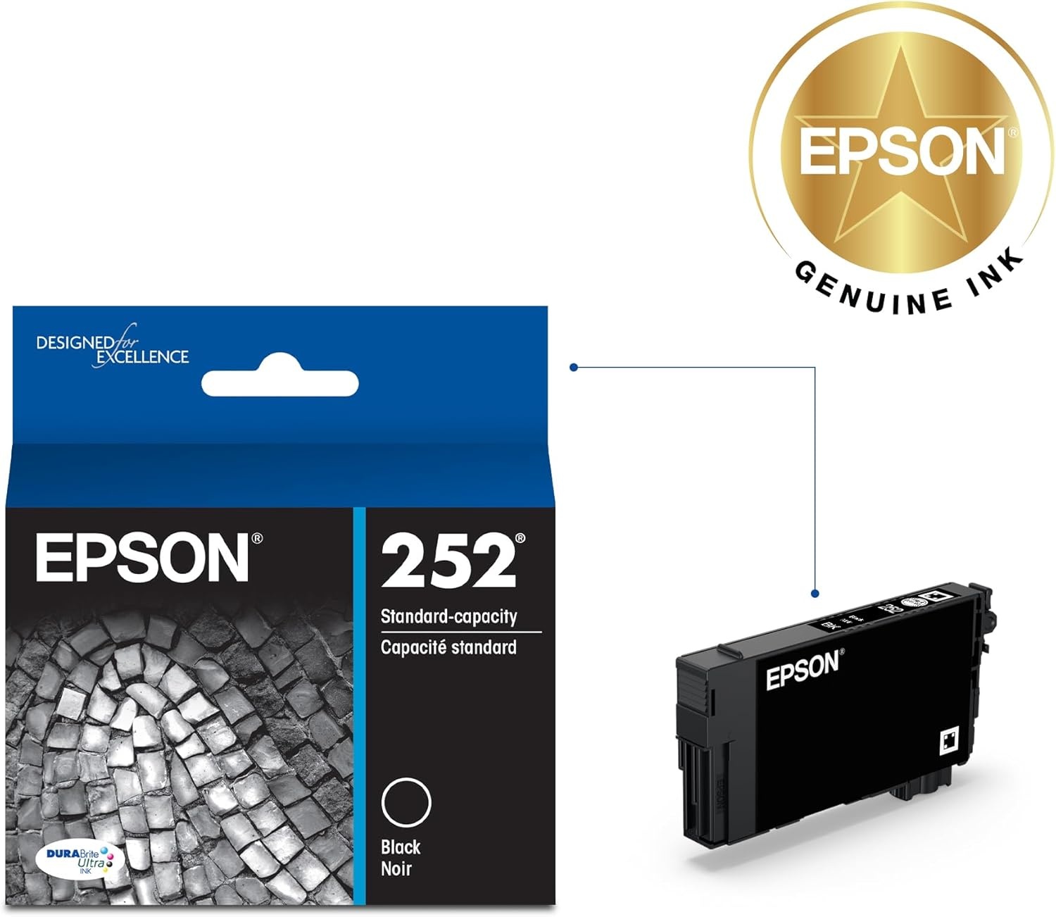 image:imageEPSON 252 DURABrite Ultra Ink Standard Capacity Black Cartridge T252120S Works with WorkForce WF3620 3640 7110 7610 7620 7710 7720 7210