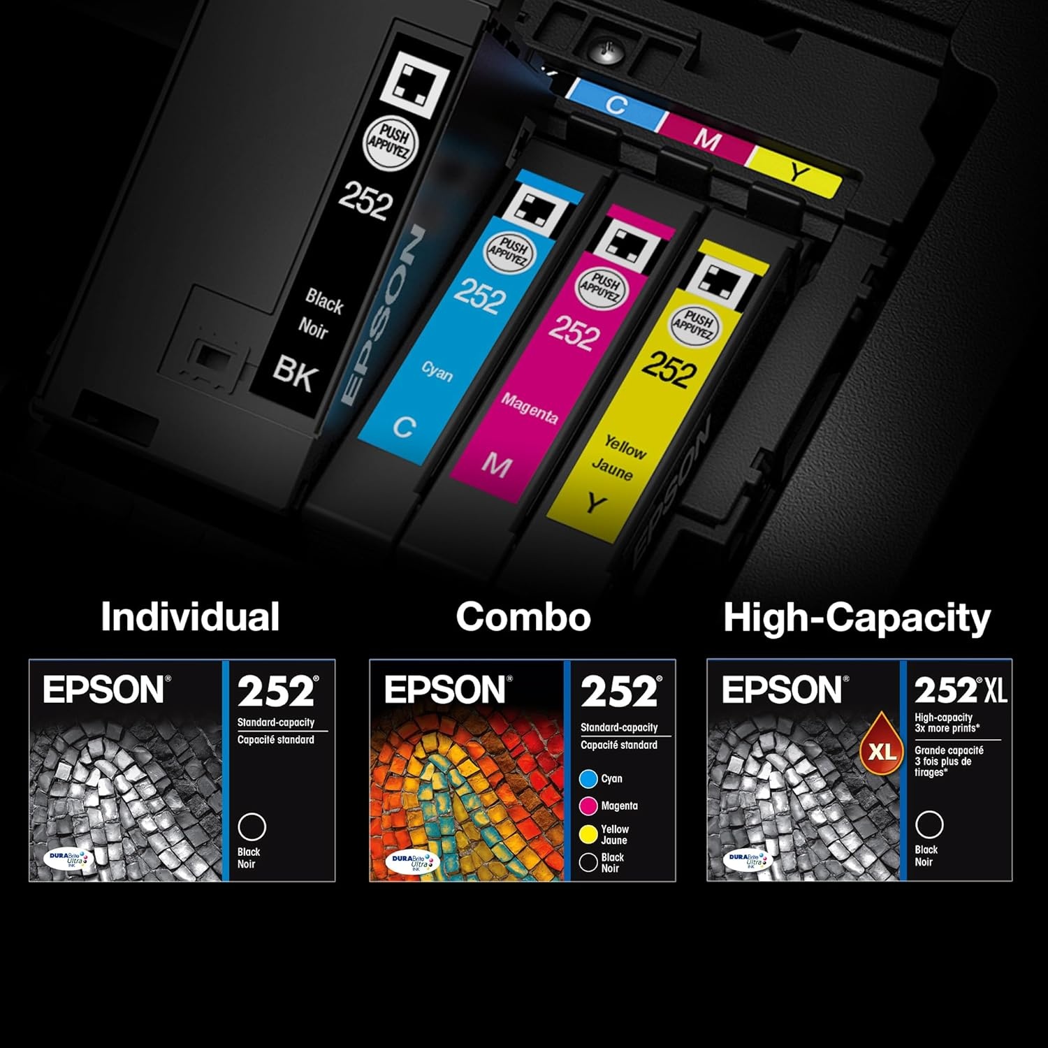 image:imageEPSON 252 DURABrite Ultra Ink Standard Capacity Black Dual Cartridge Pack T252120D2 Works with WorkForce WF3620 3640 7110 7610 7620 7710 7720 7210