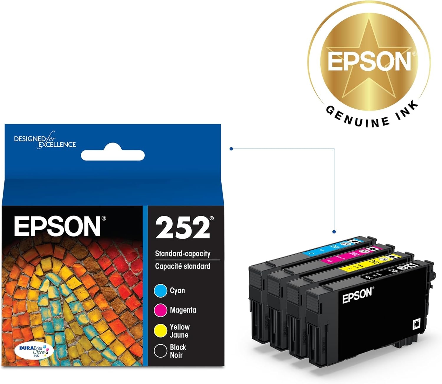 image:imageEPSON 252 DURABrite Ultra Ink Standard Capacity Black amp Color Cartridge Combo Pack T252120BCS Works with WorkForce WF3620 3640 7110 7610 7620 7710 7720 7210