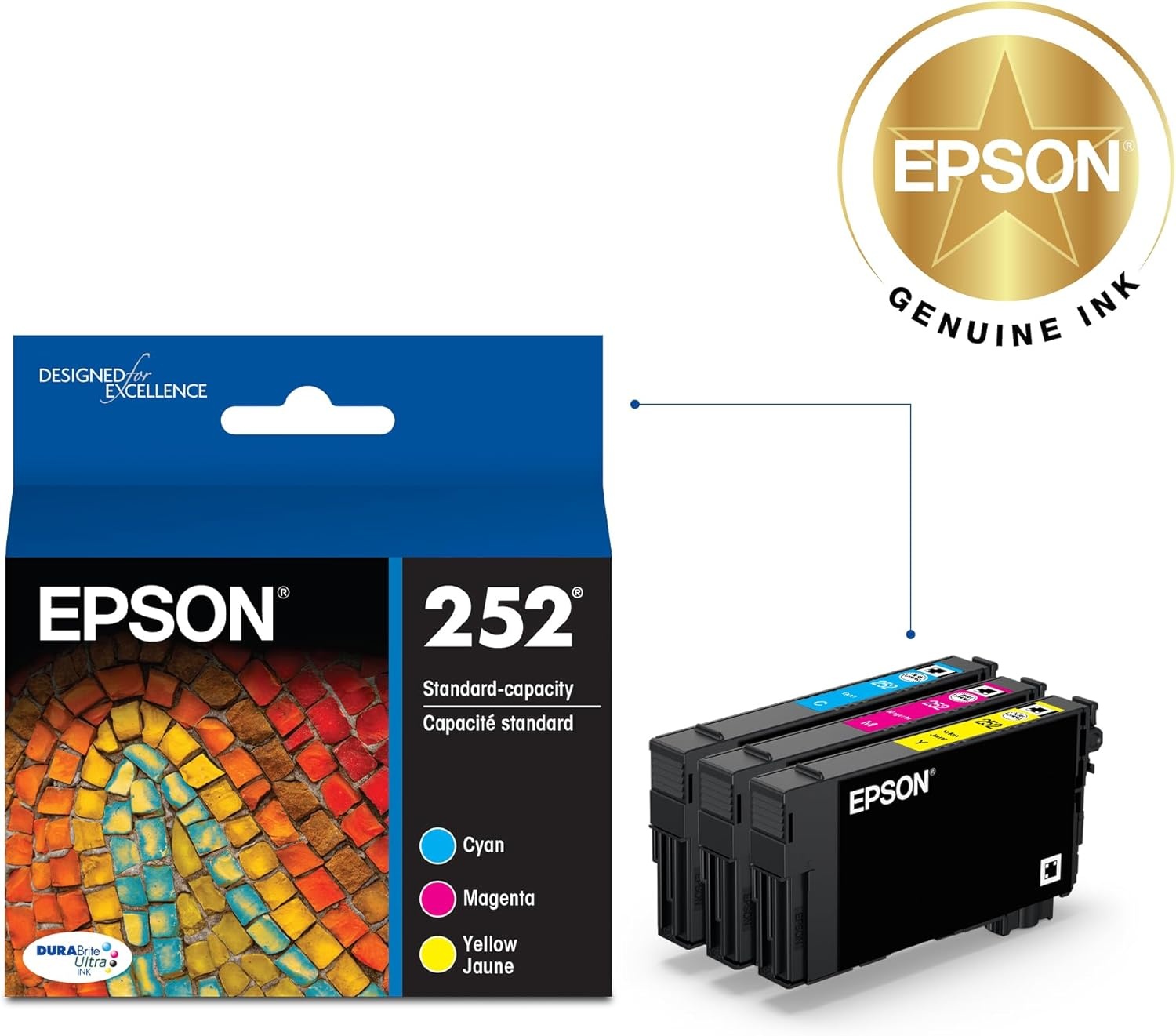 image:imageEPSON 252 DURABrite Ultra Ink Standard Capacity Color Combo Pack T252520S Works with WorkForce WF3620 3640 7110 7610 7620 7710 7720 7210MultiPack