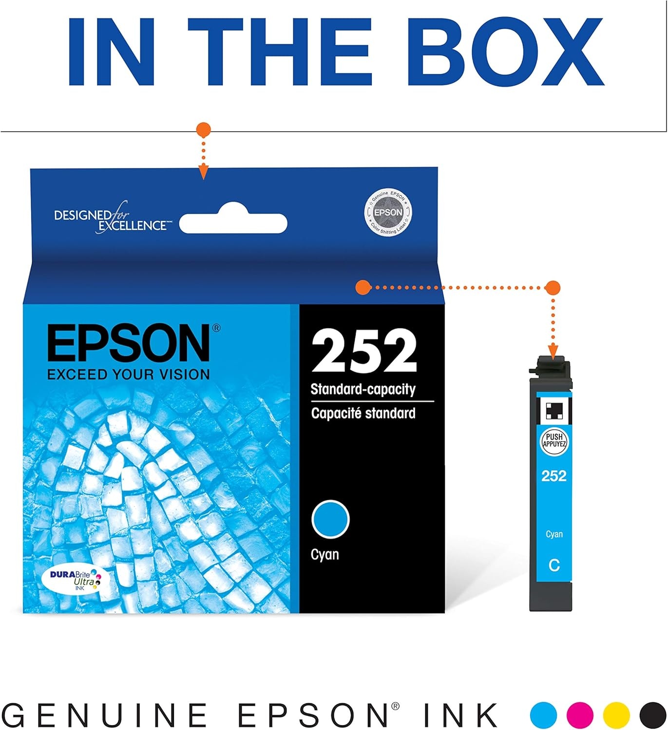 image:imageEPSON 252 DURABrite Ultra Ink Standard Capacity Cyan Cartridge T252220S Works with WorkForce WF3620 3640 7110 7610 7620 7710 7720 72101 Count Pack of 2