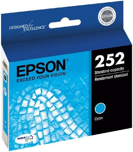 image:imageEPSON 252 DURABrite Ultra Ink Standard Capacity Cyan Cartridge T252220S Works with WorkForce WF3620 3640 7110 7610 7620 7710 7720 72101 Count Pack of 2