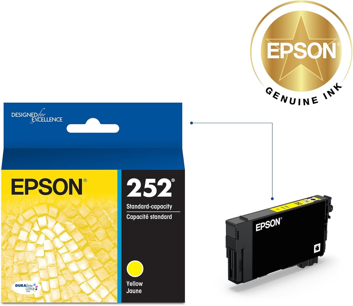 image:imageEPSON 252 DURABrite Ultra Ink Standard Capacity Yellow Cartridge T252420S Works with WorkForce WF3620 3640 7110 7610 7620 7710 7720 72101 Count Pack of 1