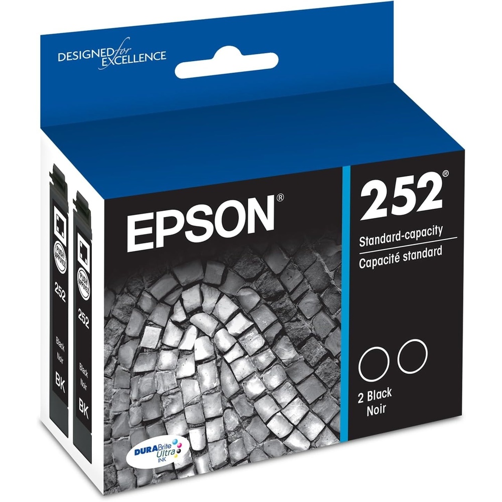 image:imageEPSON 252 DURABrite Ultra Ink Standard Capacity Black Dual Cartridge Pack T252120D2 Works with WorkForce WF3620 3640 7110 7610 7620 7710 7720 7210