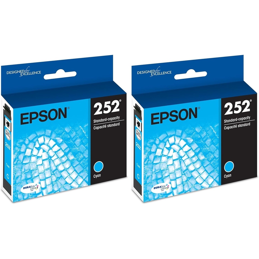 image:imageEPSON 252 DURABrite Ultra Ink Standard Capacity Cyan Cartridge T252220S Works with WorkForce WF3620 3640 7110 7610 7620 7710 7720 72101 Count Pack of 2