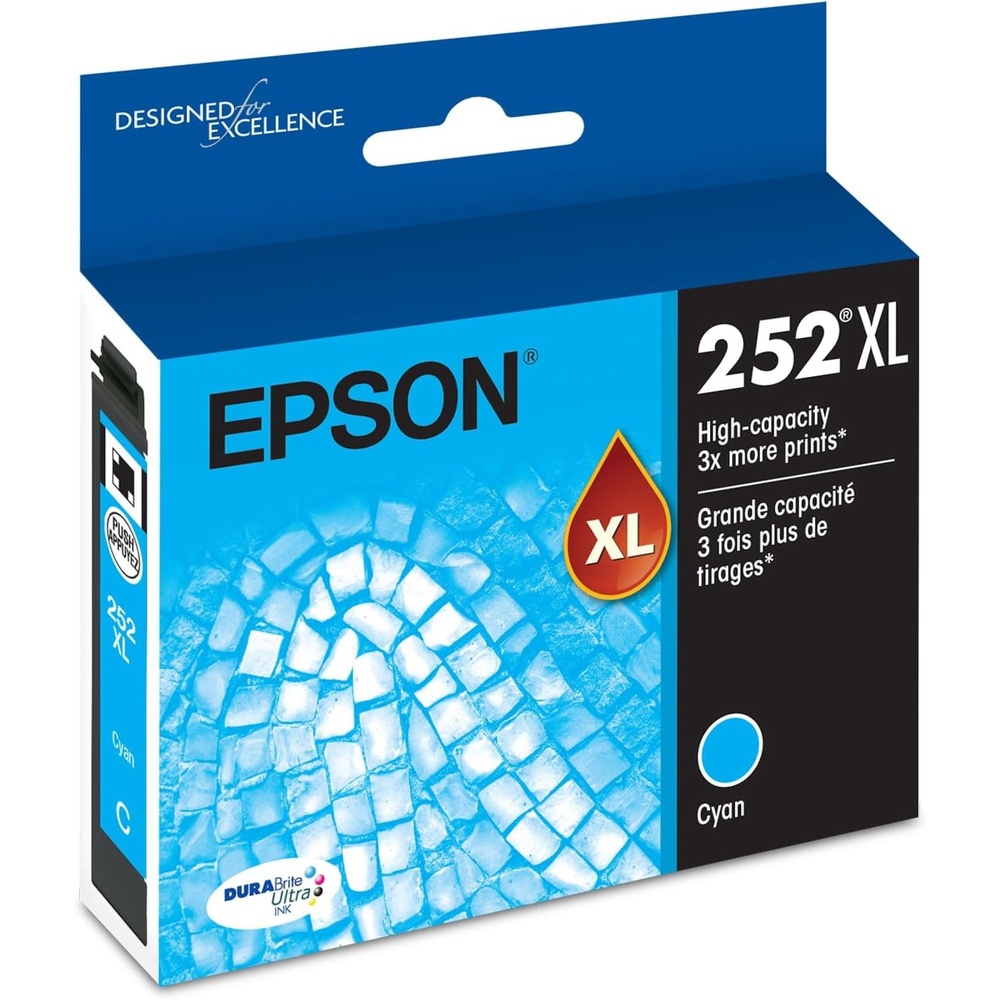 image:imageEpson 252 DURABrite Ultra Ink High Capacity Cyan Cartridge T252XL220S Works with Workforce WF3620 WF3640 WF7110 WF7610 WF7620 WF7710 WF7720 WF7210
