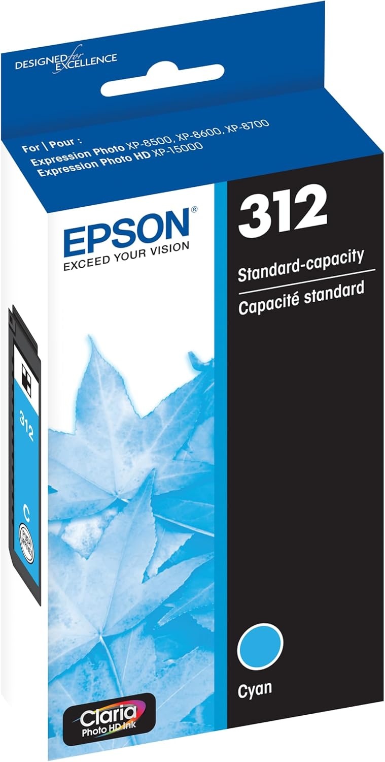 image:imageEPSON 312 Claria Photo HD Ink Standard Capacity Cyan Cartridge T312220S Works with Expression XP8500 8600 8700 150002 Pack