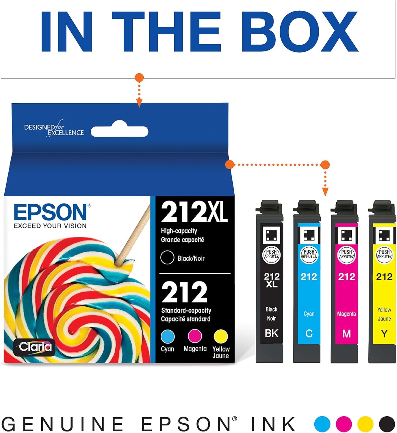 image:imageEpson 212 Claria Ink High Capacity Black amp Standard Color Cartridge Combo Pack T212XLBCS 212 Claria Ink Standard Capacity Color Combo Pack T212520S