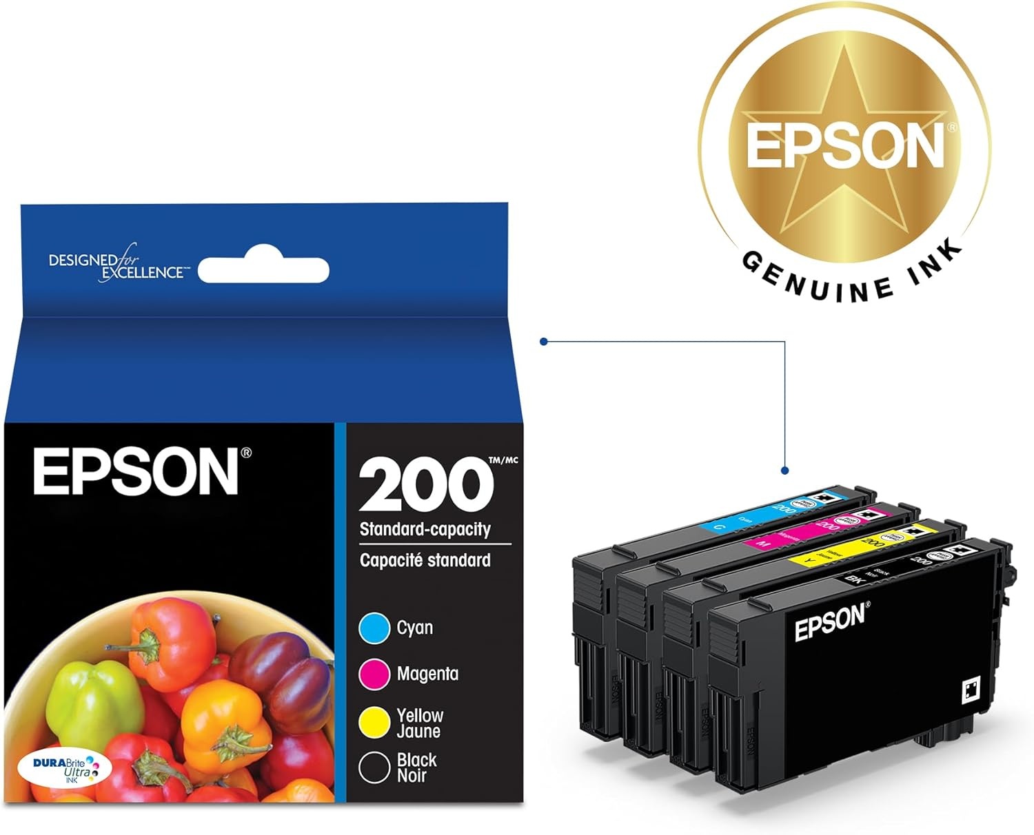 image:imageEpson 200 DURABrite Ultra Ink Standard Capacity Black amp Color Cartridge Combo Pack T200120BCS Works with Workforce WF2520 2530 2540 Expression XP200 300 310 400 410Ink