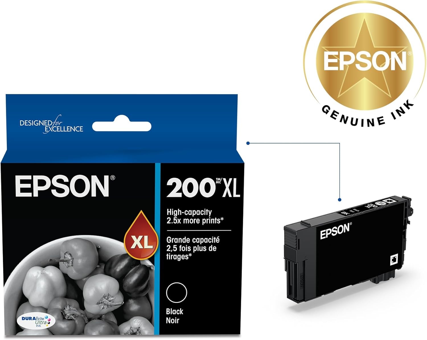 image:imageEpson T200XLBCS DURA Ultra High Capacity Genuine Ink Cartridge Black and Color Combo PackBlack