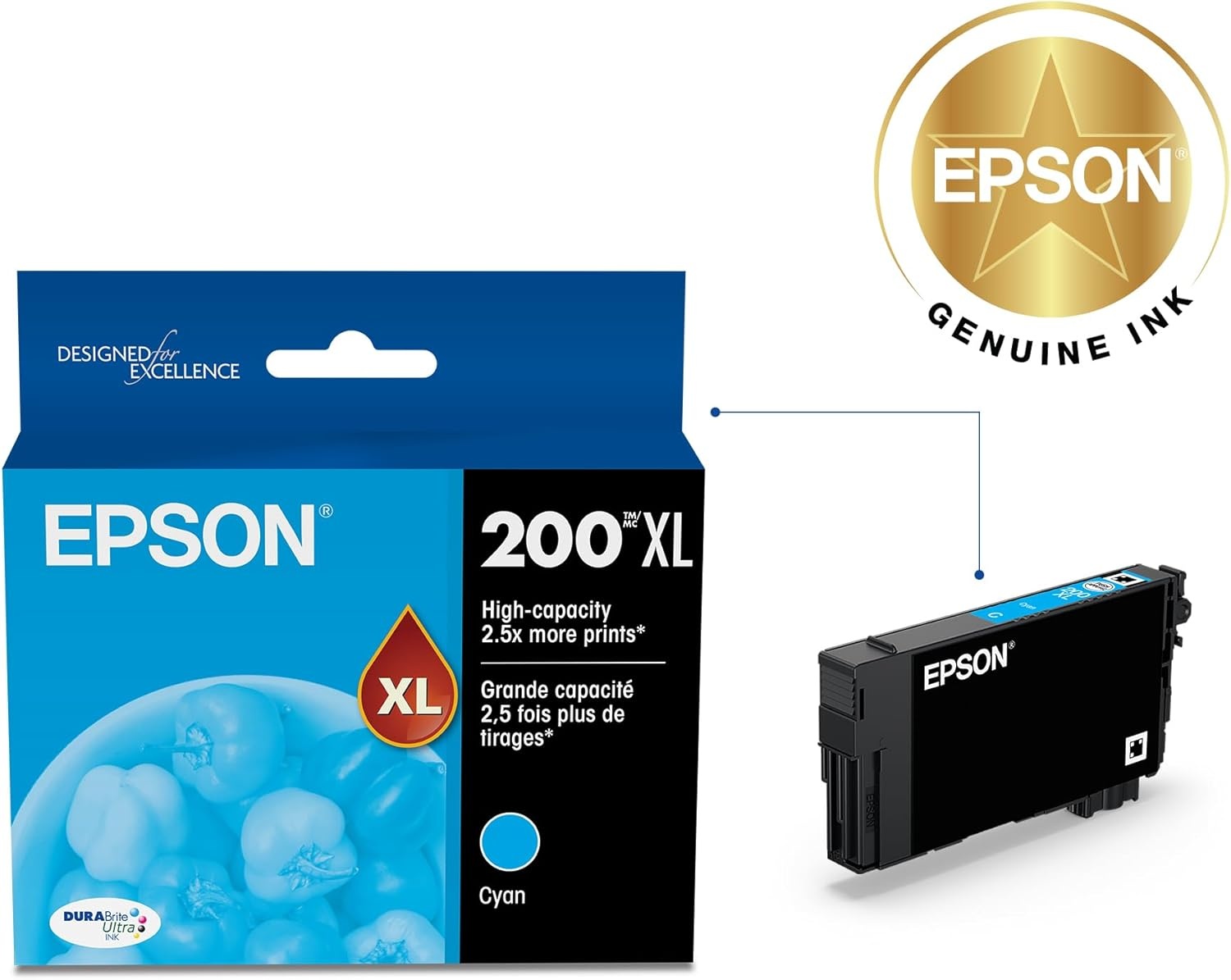 image:imageEpson T200XLBCS DURA Ultra High Capacity Genuine Ink Cartridge Black and Color Combo PackCyan