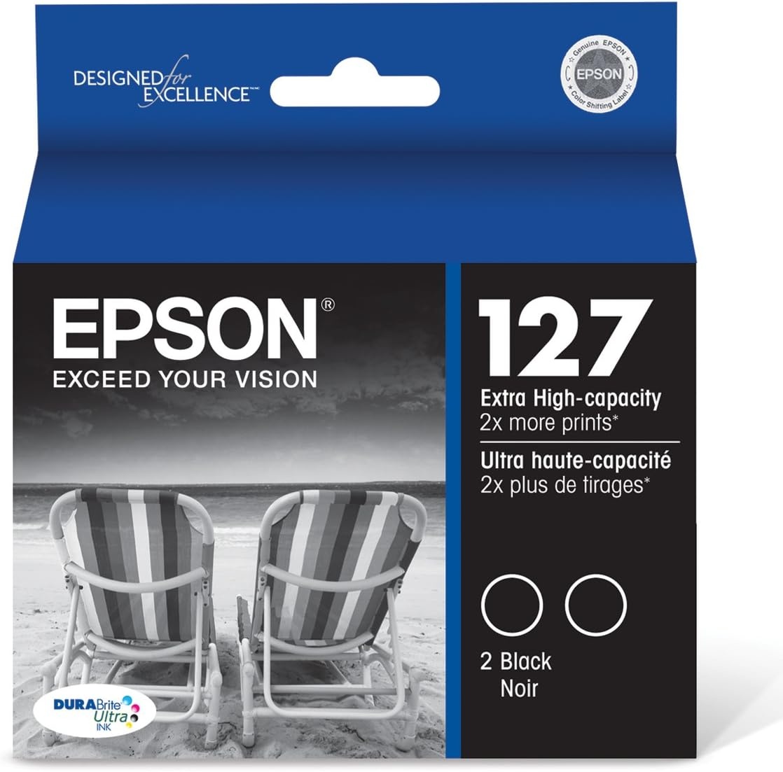 image:imageEPSON 127 DURABrite Ultra Ink Black Dual Cartridge Pack For NX530 625 WF3520 3530 3540 545 60 630 633 635 645 7010 7510 7520 840 845Dual pack Pack of 4