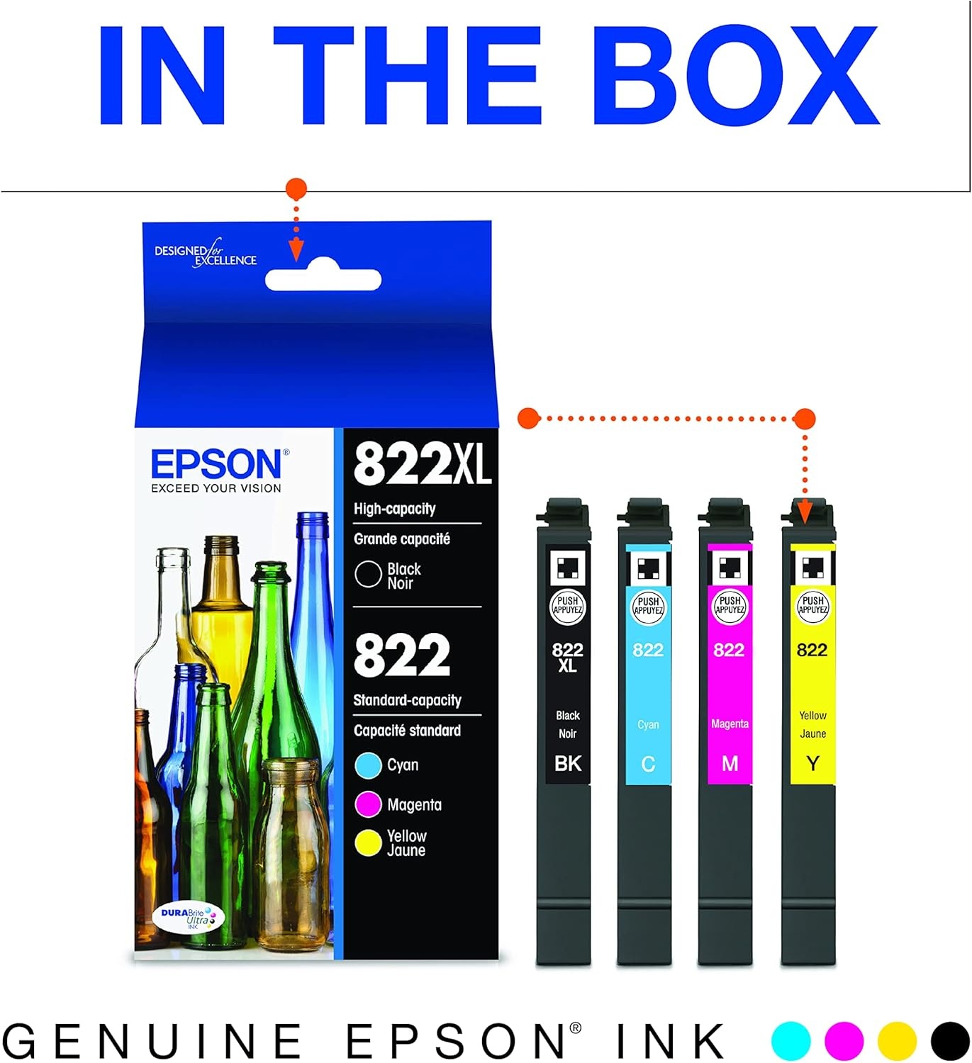 image:imageEPSON 702 DURABrite Ultra Ink High Capacity Yellow Cartridge T702XL420 Works with WorkForce WF3720 3730 3733Black and color combo pack
