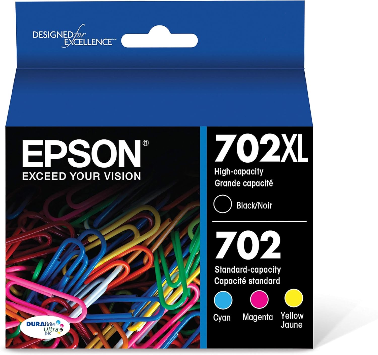 image:imageEPSON 702 DURABrite Ultra Ink High Capacity Yellow Cartridge T702XL420 Works with WorkForce WF3720 3730 3733Black and color combo pack
