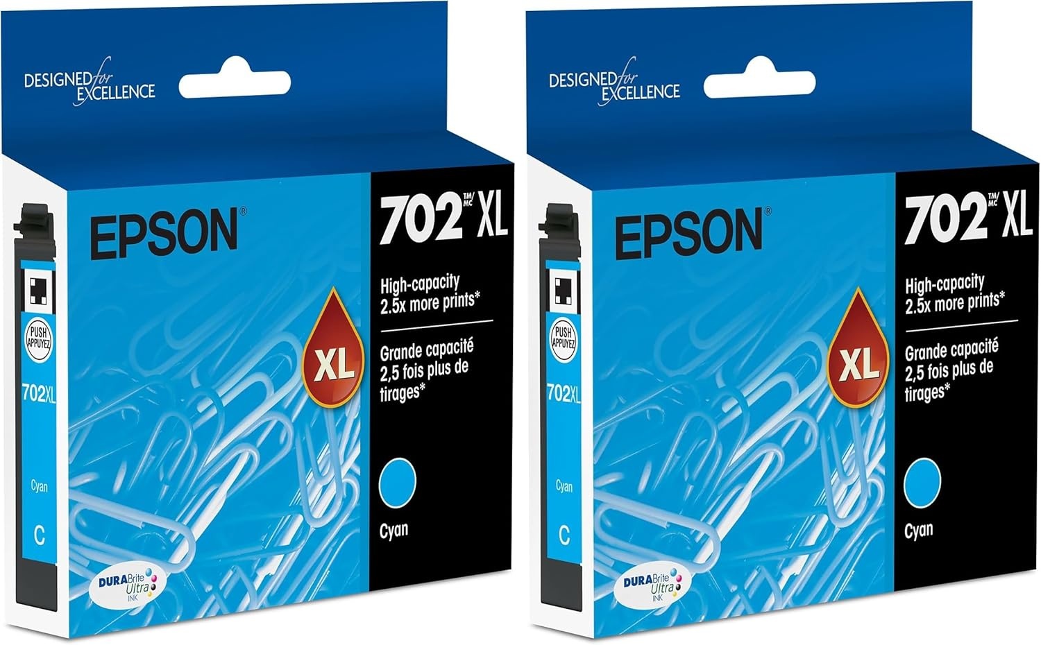 image:imageEPSON 702 DURABrite Ultra Ink High Capacity Yellow Cartridge T702XL420 Works with WorkForce WF3720 3730 3733Cyan