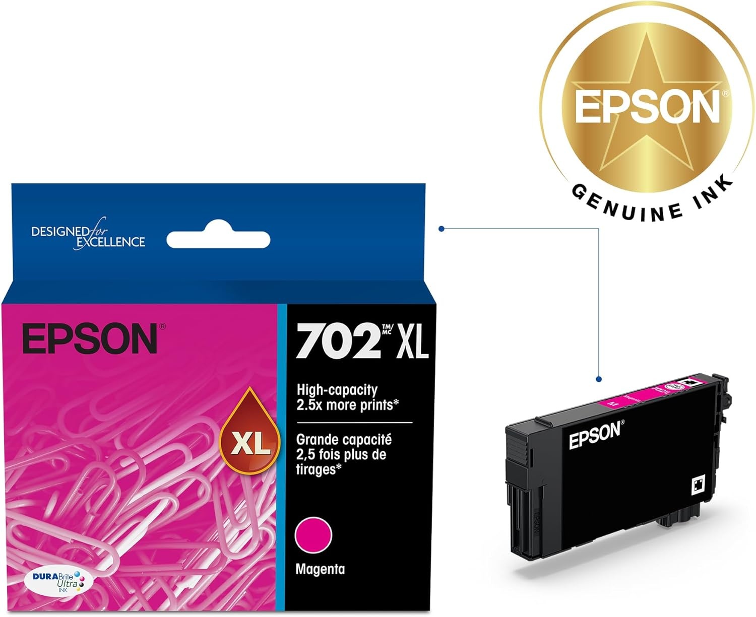 image:imageEPSON 702 DURABrite Ultra Ink High Capacity Yellow Cartridge T702XL420 Works with WorkForce WF3720 3730 3733Magenta