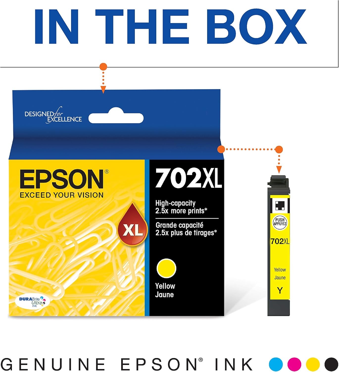 image:imageEPSON 702 DURABrite Ultra Ink High Capacity Yellow Cartridge T702XL420 Works with WorkForce WF3720 3730 3733Yellow
