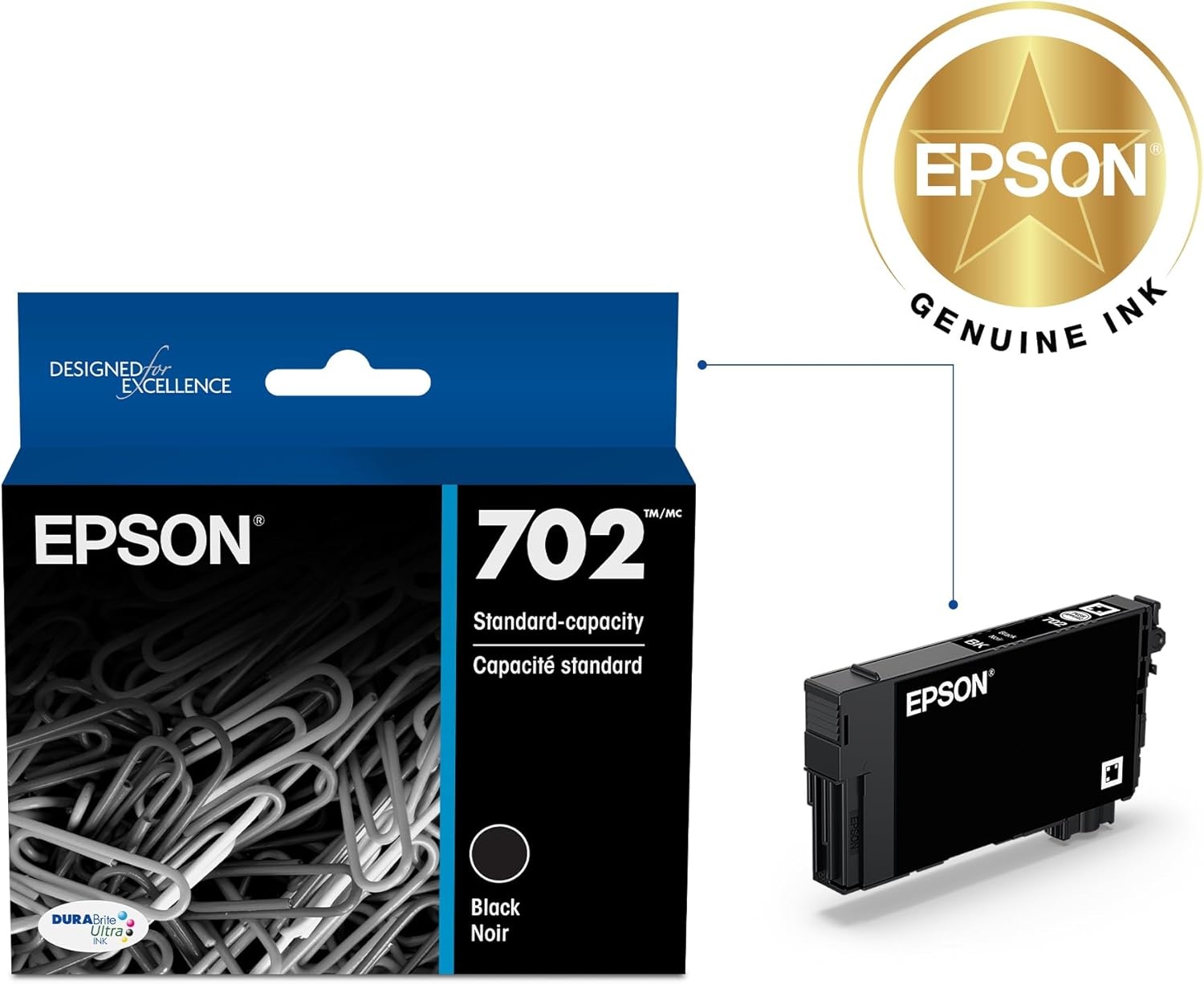 image:imageEPSON 702 DURABrite Ultra Ink Standard Capacity Black Cartridge T702120S Works with WorkForce Pro WF3720 3730 37331 Count Pack of 1