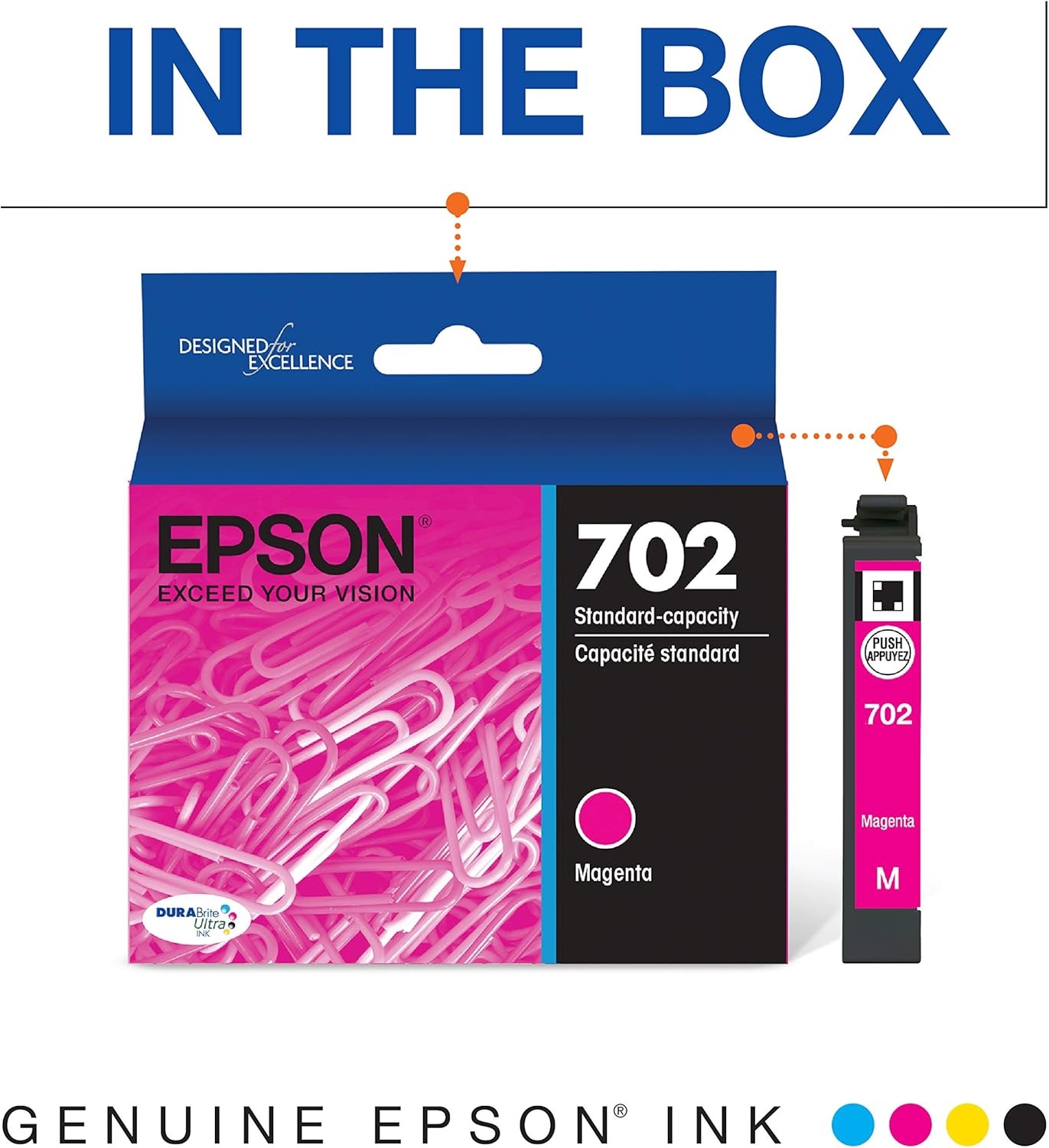 image:imageEPSON 702 DURABrite Ultra Ink Standard Capacity Magenta Cartridge T702320S Works with WorkForce Pro WF3720 3730 3733 Pack of 11 Count Pack of 2