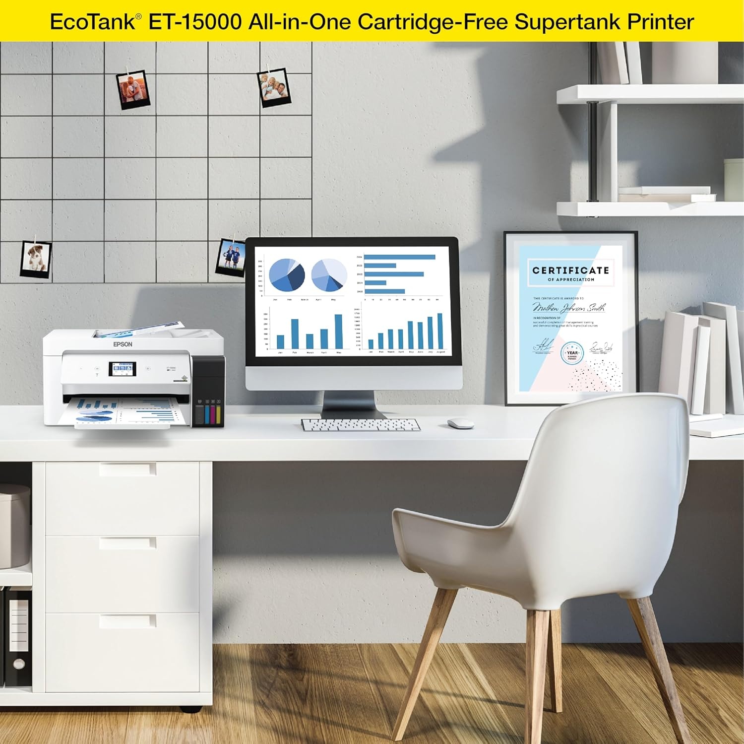 image:imageEpson EcoTank ET15000 Wireless Color AllinOne Supertank Printer with Scanner Copier Fax Ethernet and Printing up to 13 x 19 Inches WhitePrinter