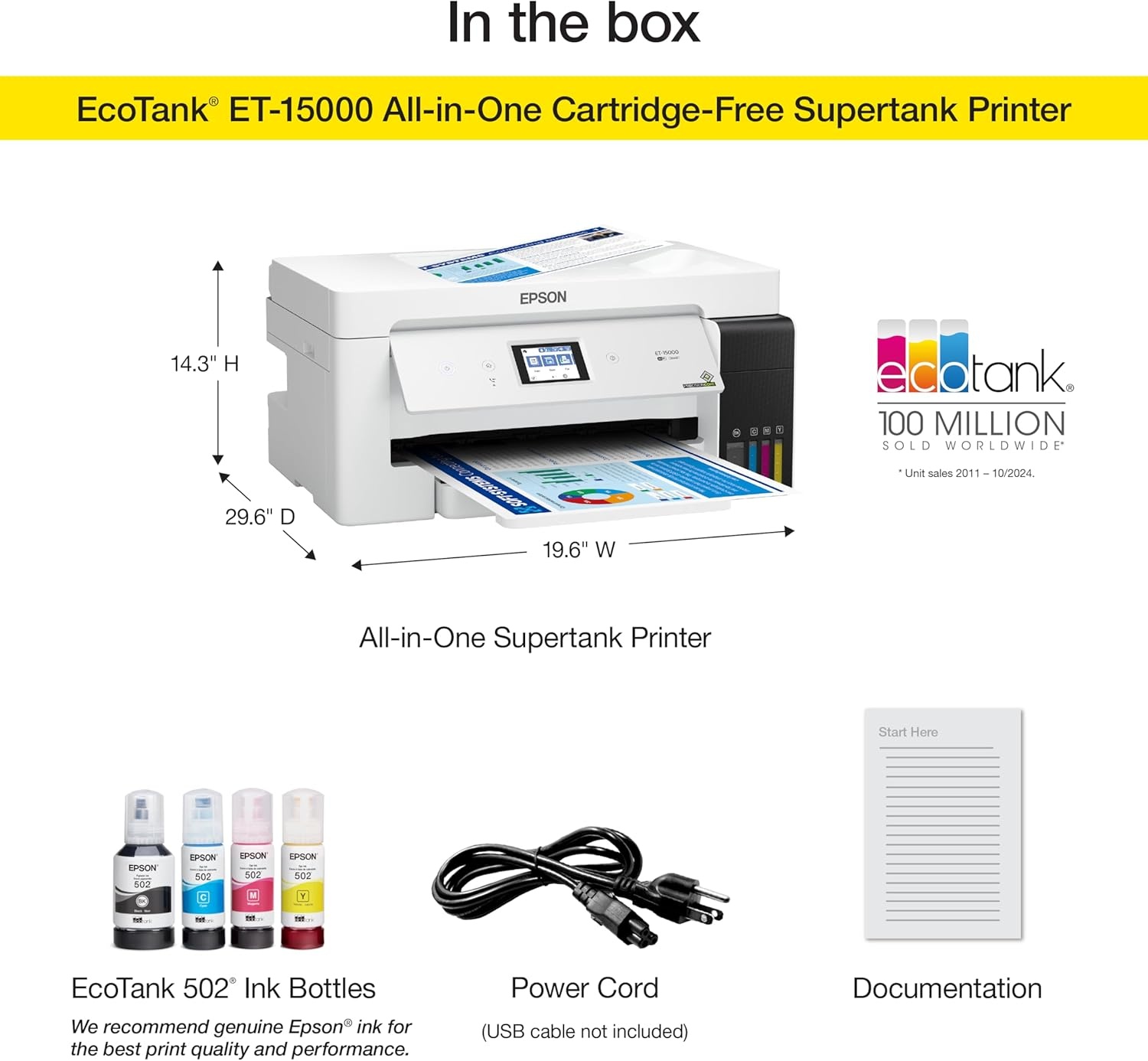 image:imageEpson EcoTank ET15000 Wireless Color AllinOne Supertank Printer with Scanner Copier Fax Ethernet and Printing up to 13 x 19 Inches WhitePrinter