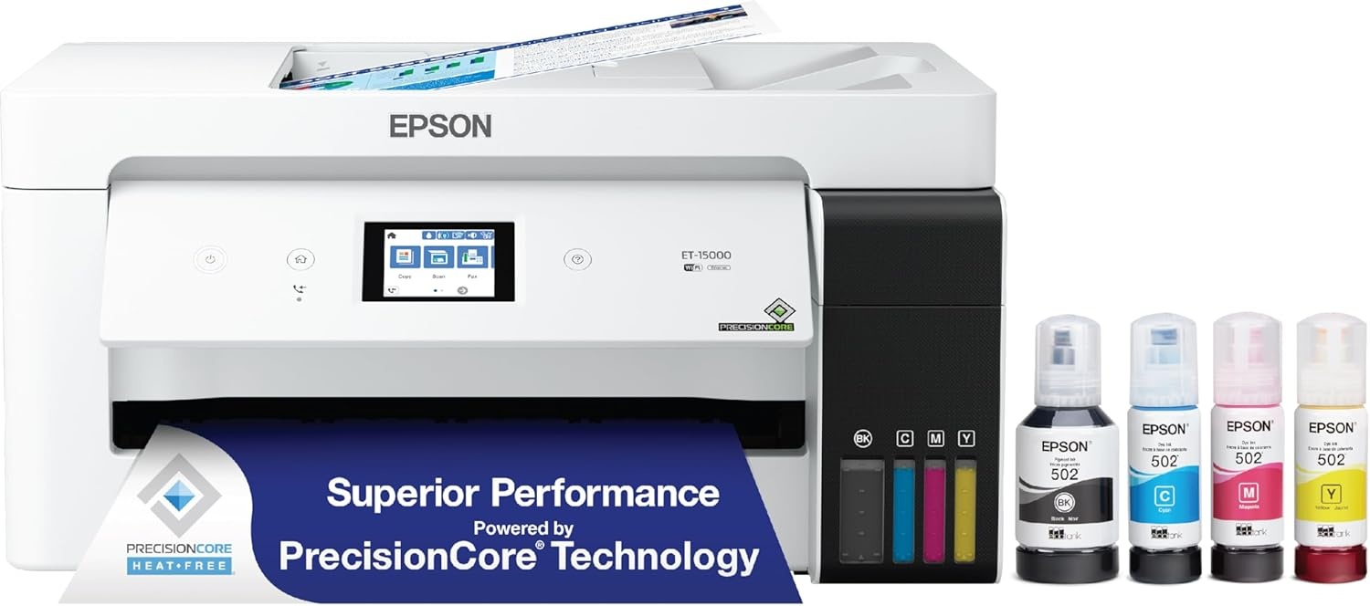 image:imageEpson EcoTank ET15000 Wireless Color AllinOne Supertank Printer with Scanner Copier Fax Ethernet and Printing up to 13 x 19 Inches WhitePrinter