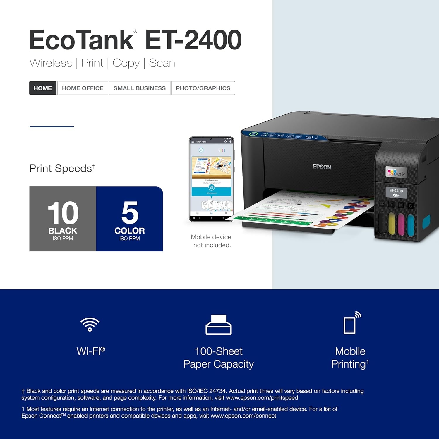 image:imageEpson EcoTank ET2400 Wireless Inkjet AllInOne CartridgeFree Supertank Color PrinterAllinOne Printer