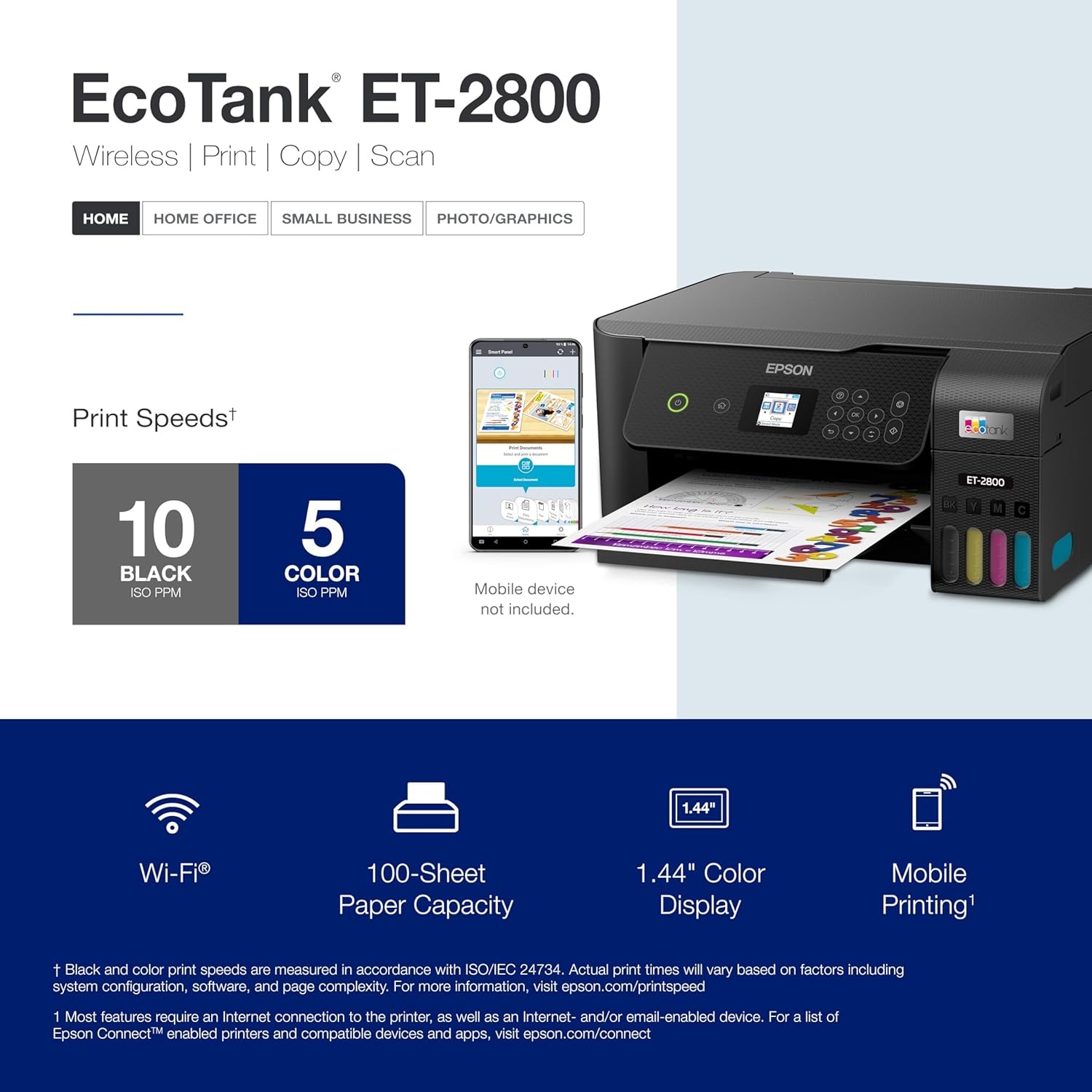 image:imageEpson EcoTank ET2800 Wireless Color AllinOne CartridgeFree Supertank with Scan and Copy The Ideal Basic Home Printer WhiteBlack