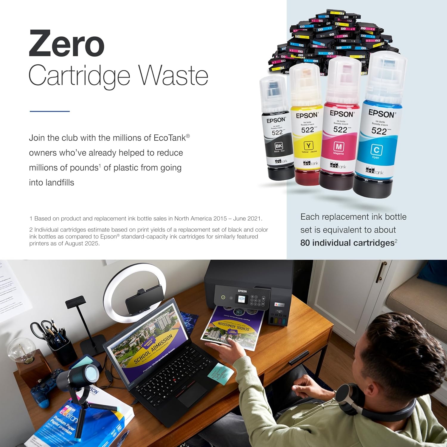 image:imageEpson EcoTank ET2800 Wireless Color AllinOne CartridgeFree Supertank with Scan and Copy The Ideal Basic Home Printer WhiteBlack