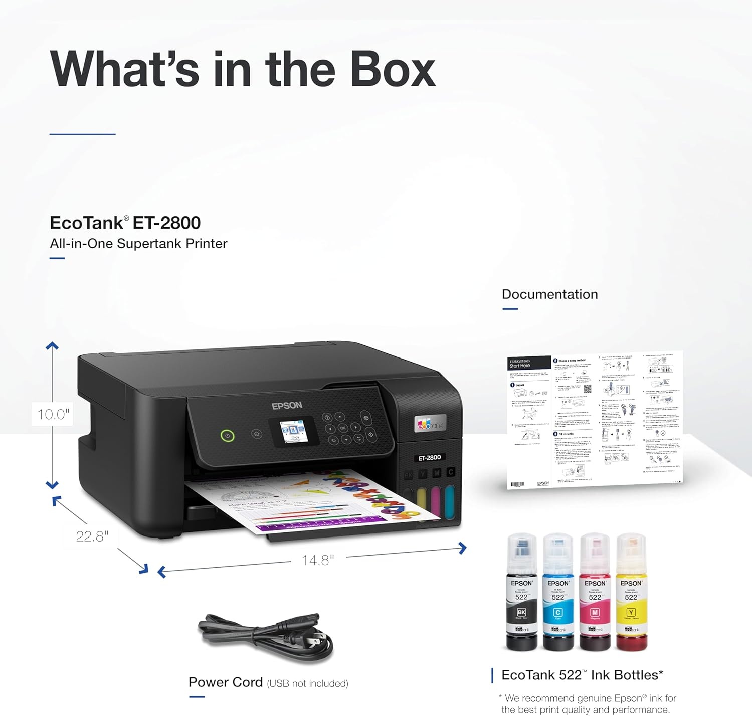 image:imageEpson EcoTank ET2800 Wireless Color AllinOne CartridgeFree Supertank with Scan and Copy The Ideal Basic Home Printer WhiteBlack