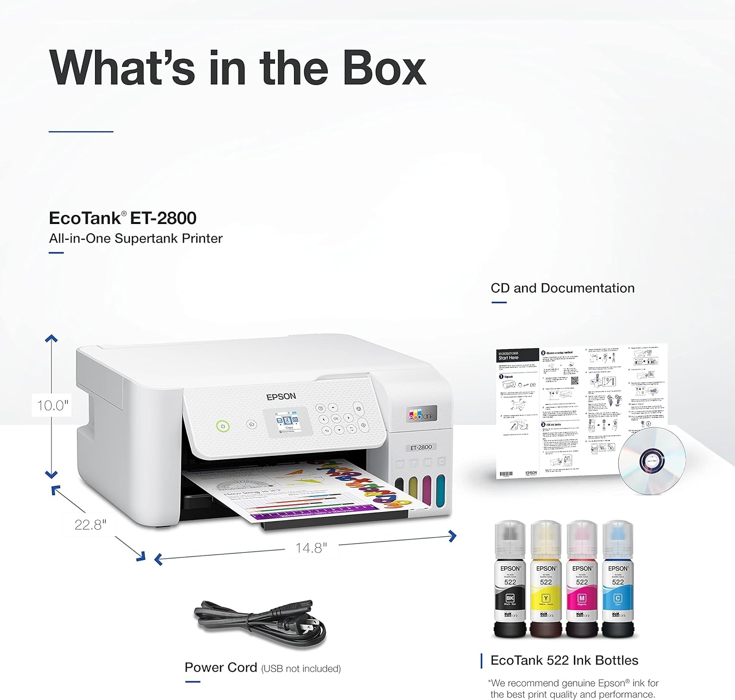 image:imageEpson EcoTank ET2800 Wireless Color AllinOne CartridgeFree Supertank with Scan and Copy The Ideal Basic Home Printer WhiteWhite