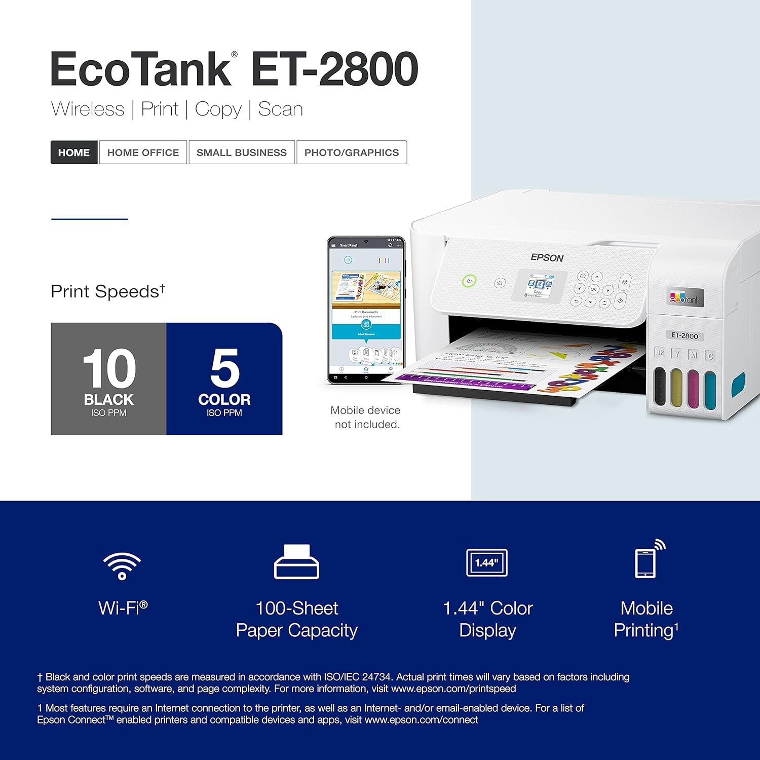 image:imageEpson EcoTank ET2800 Wireless Color AllinOne CartridgeFree Supertank with Scan and Copy The Ideal Basic Home Printer WhiteWhite
