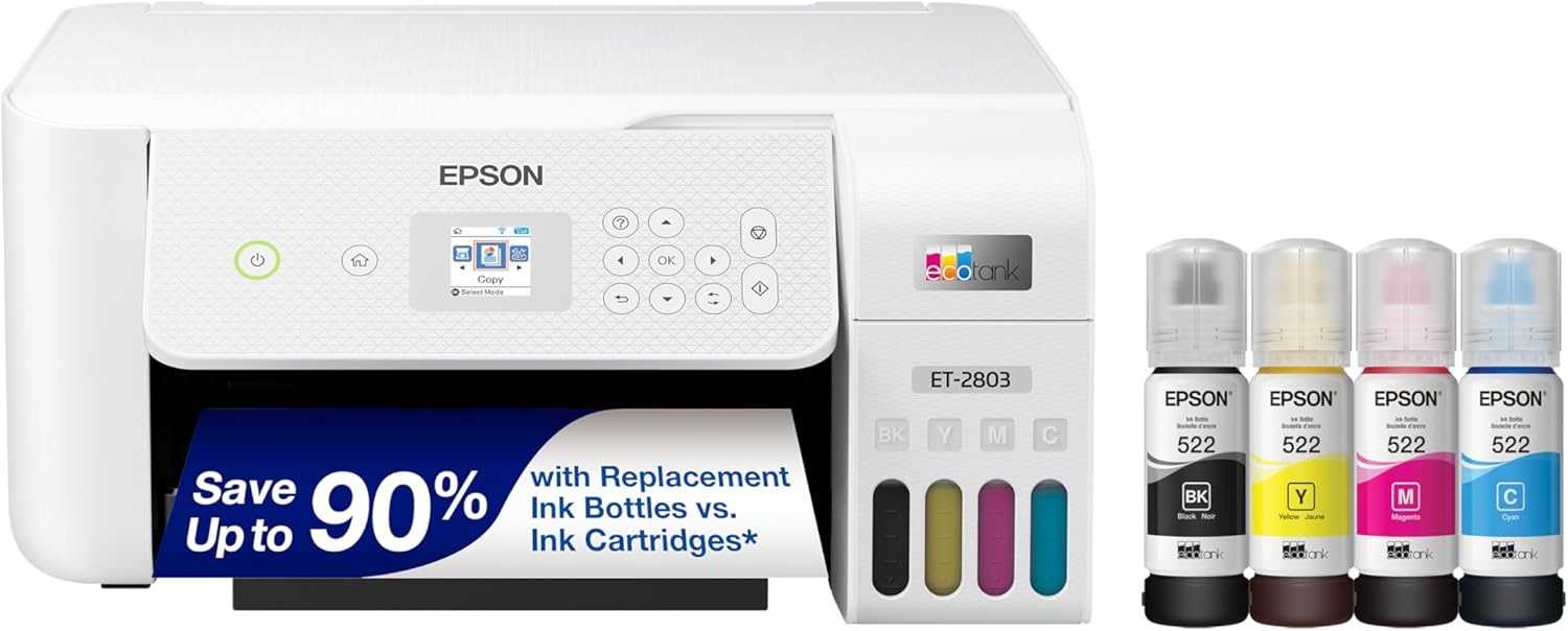 image:imageEpson EcoTank ET2800 Wireless Color AllinOne CartridgeFree Supertank with Scan and Copy The Ideal Basic Home Printer WhiteWhite
