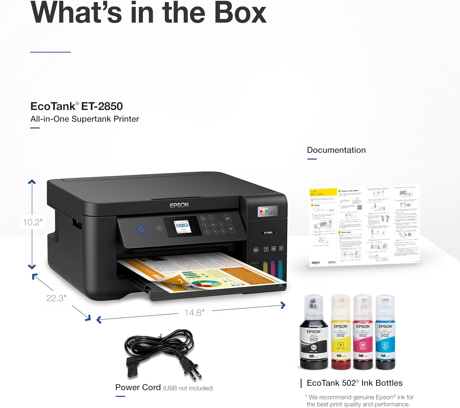 image:imageEpson EcoTank ET2850 Wireless Color AllinOne CartridgeFree Supertank Printer with Scan Copy and Auto 2Sided Printing White MediumBlack
