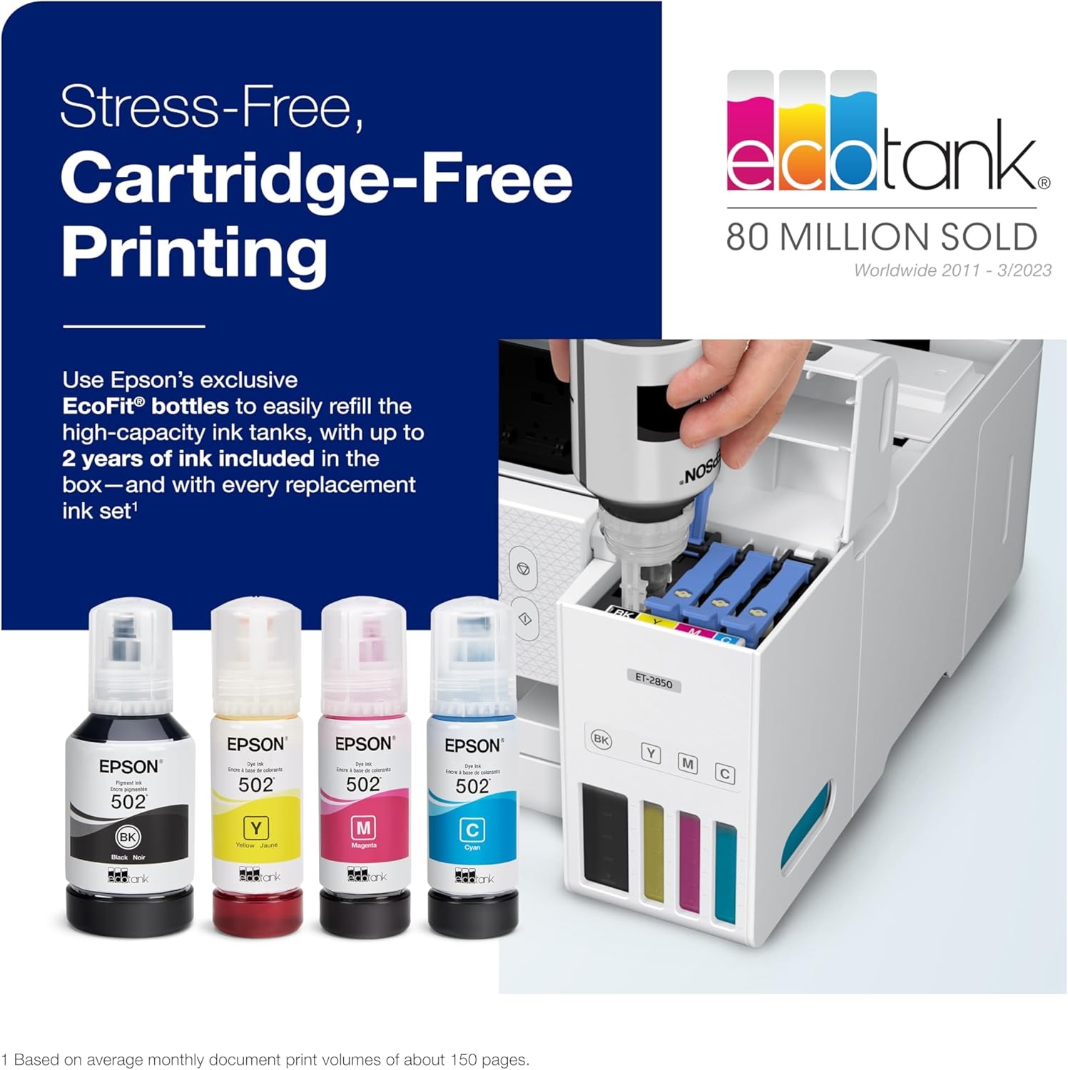 image:imageEpson EcoTank ET2850 Wireless Color AllinOne CartridgeFree Supertank Printer with Scan Copy and Auto 2Sided Printing White MediumWhite