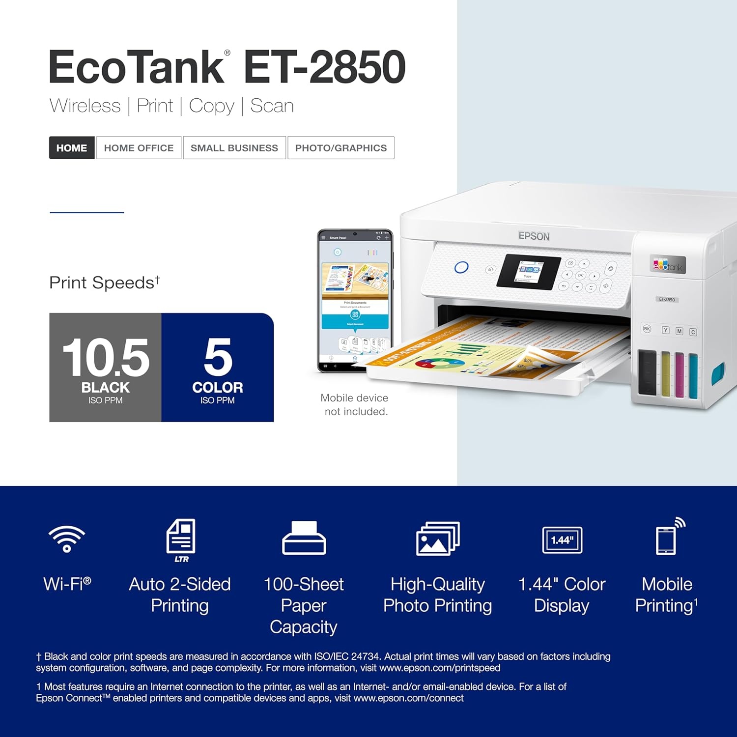 image:imageEpson EcoTank ET2850 Wireless Color AllinOne CartridgeFree Supertank Printer with Scan Copy and Auto 2Sided Printing White MediumWhite