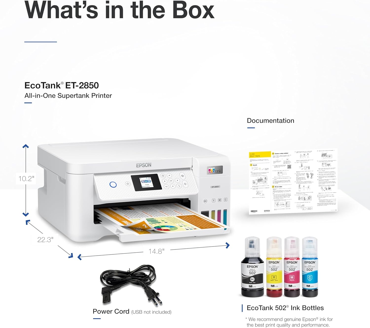 image:imageEpson EcoTank ET2850 Wireless Color AllinOne CartridgeFree Supertank Printer with Scan Copy and Auto 2Sided Printing White MediumWhite