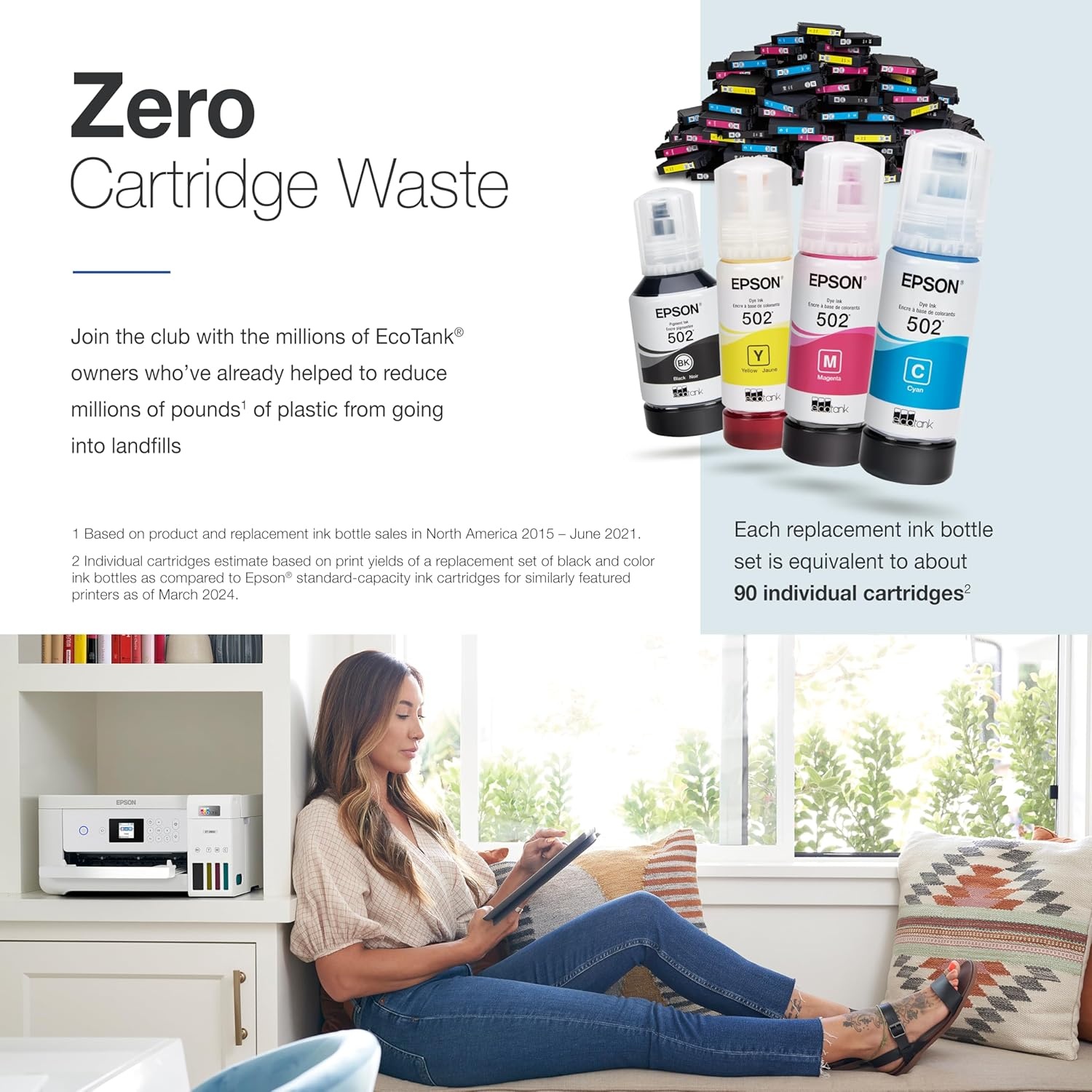 image:imageEpson EcoTank ET2850 Wireless Color AllinOne CartridgeFree Supertank Printer with Scan Copy and Auto 2Sided Printing White MediumWhite